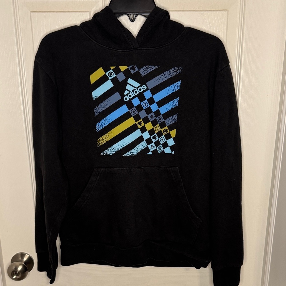 Boys Adidas Black Hoodie with Vibrant Graphic